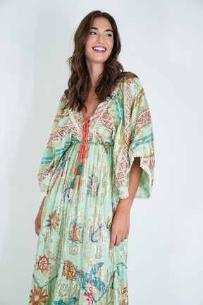 Sage and Gold Foil Shazia Dress