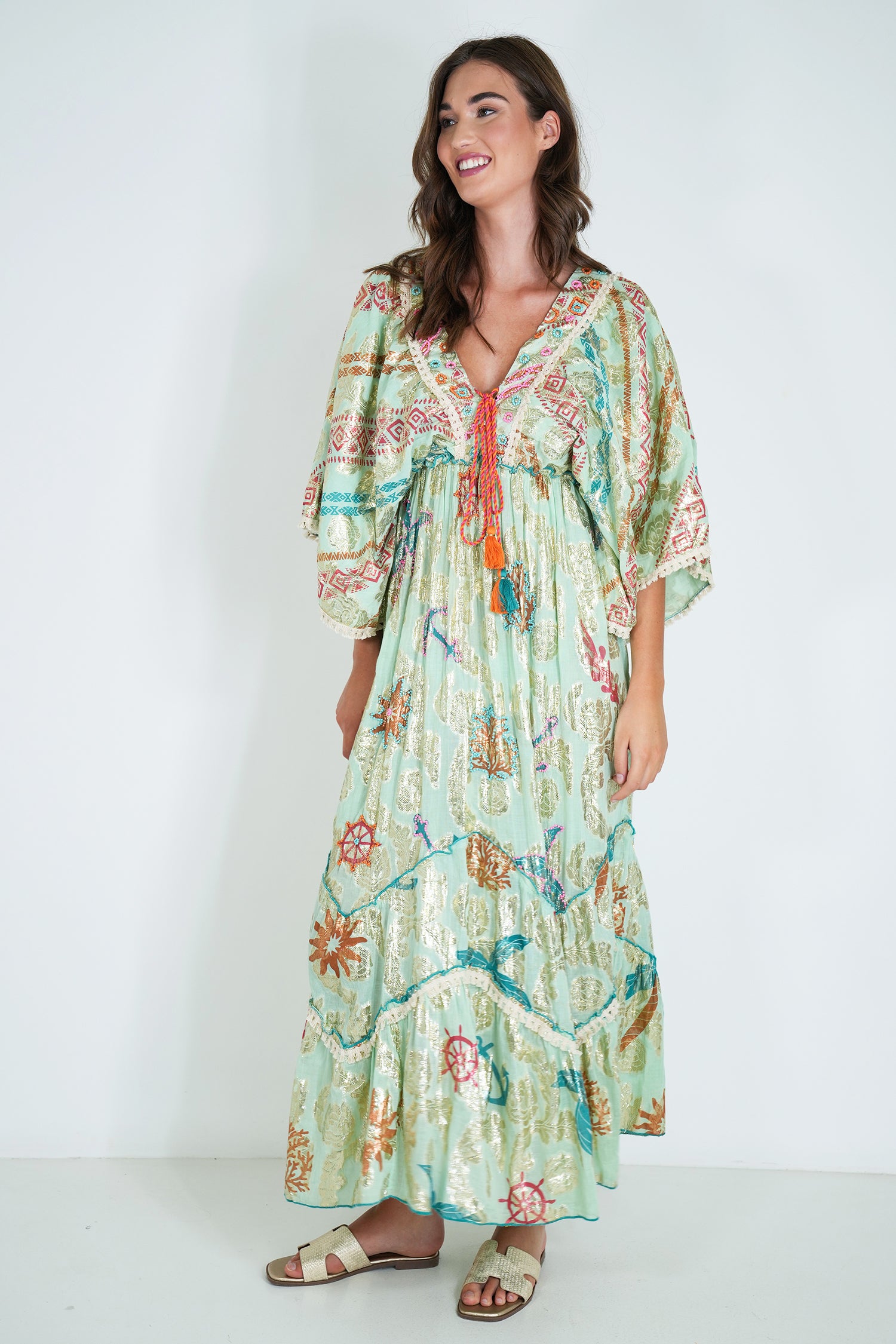 Sage and Gold Foil Shazia Dress