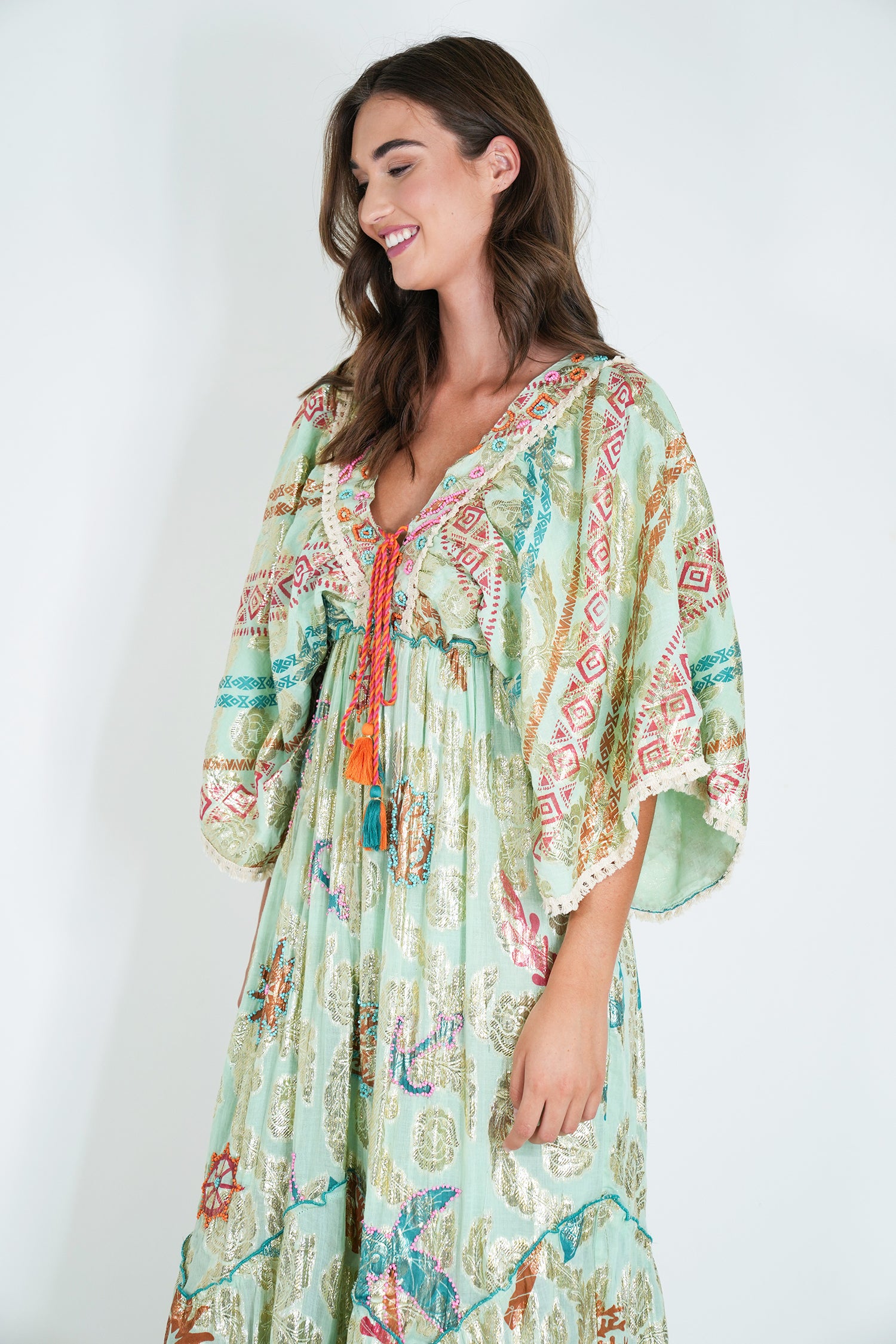 Sage and Gold Foil Shazia Dress