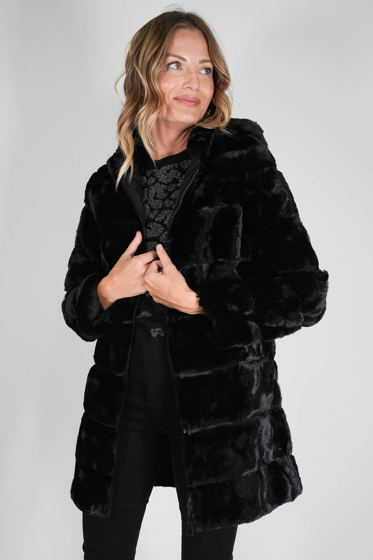 Black Faux Fur Coat