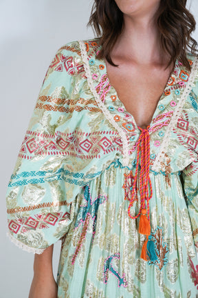 Sage and Gold Foil Shazia Dress