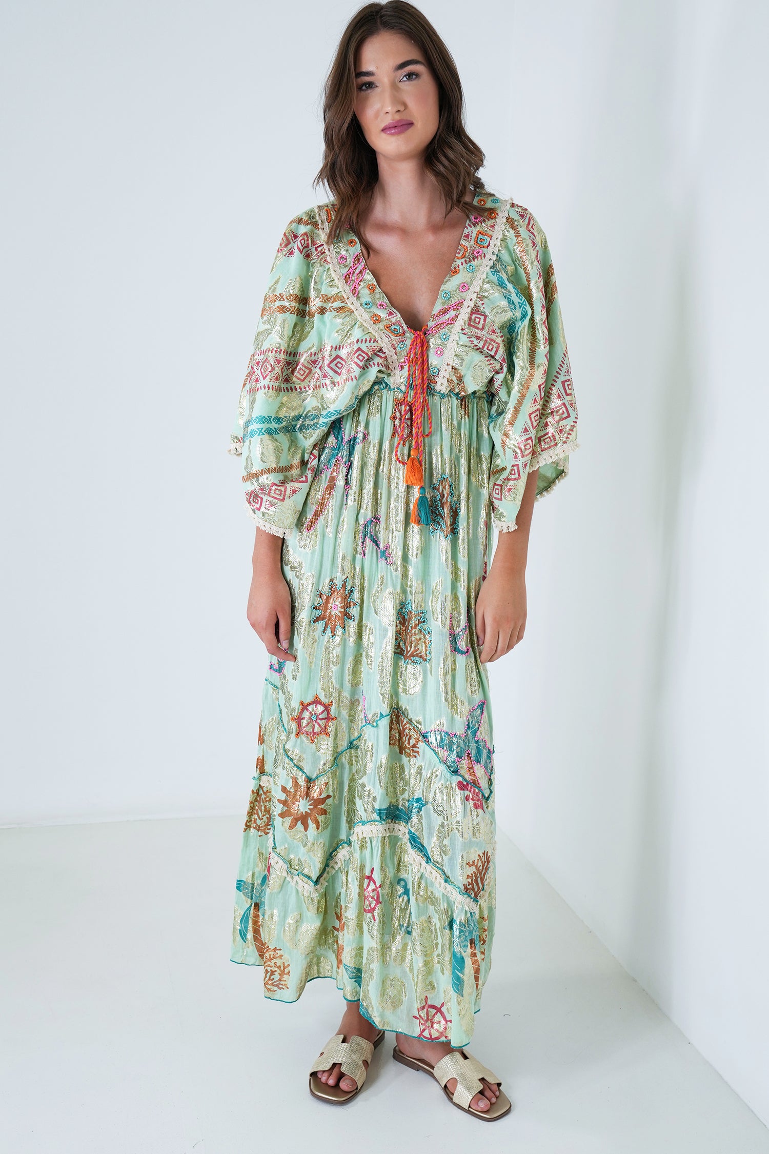 Sage and Gold Foil Shazia Dress