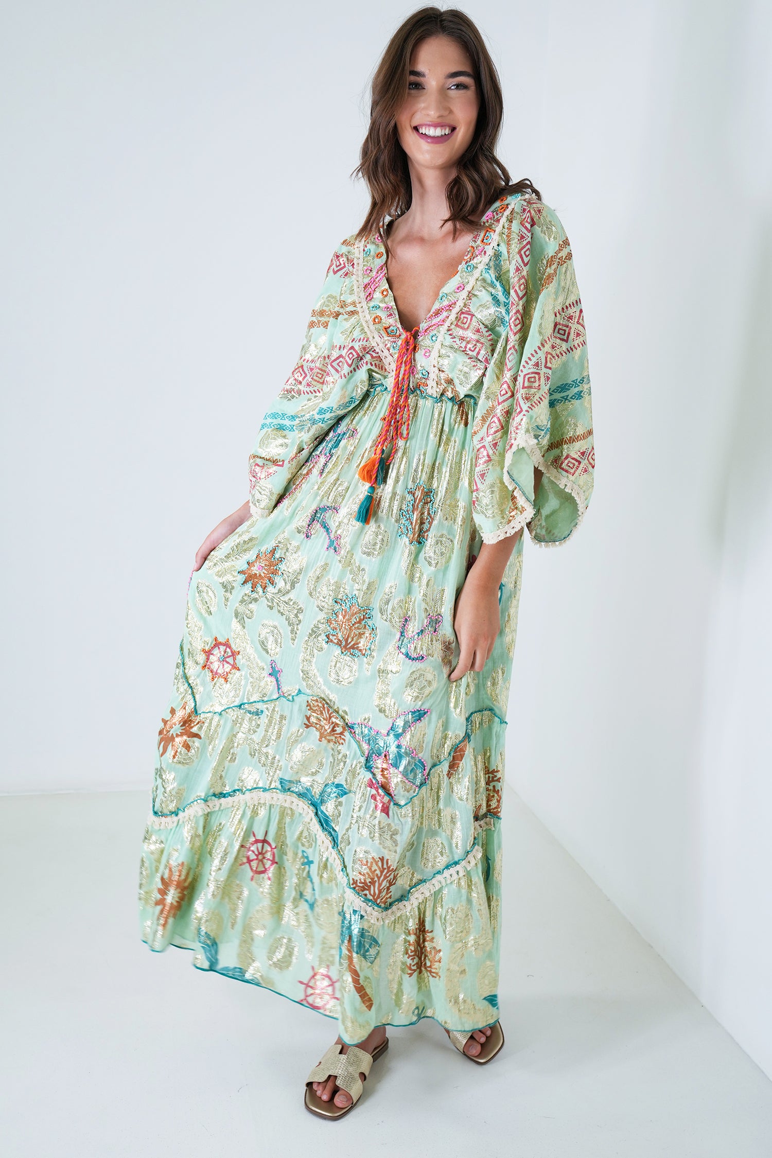 Sage and Gold Foil Shazia Dress