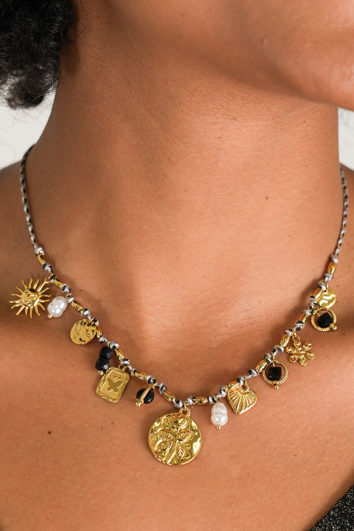 Black Pearl Butterfly Charm Necklace