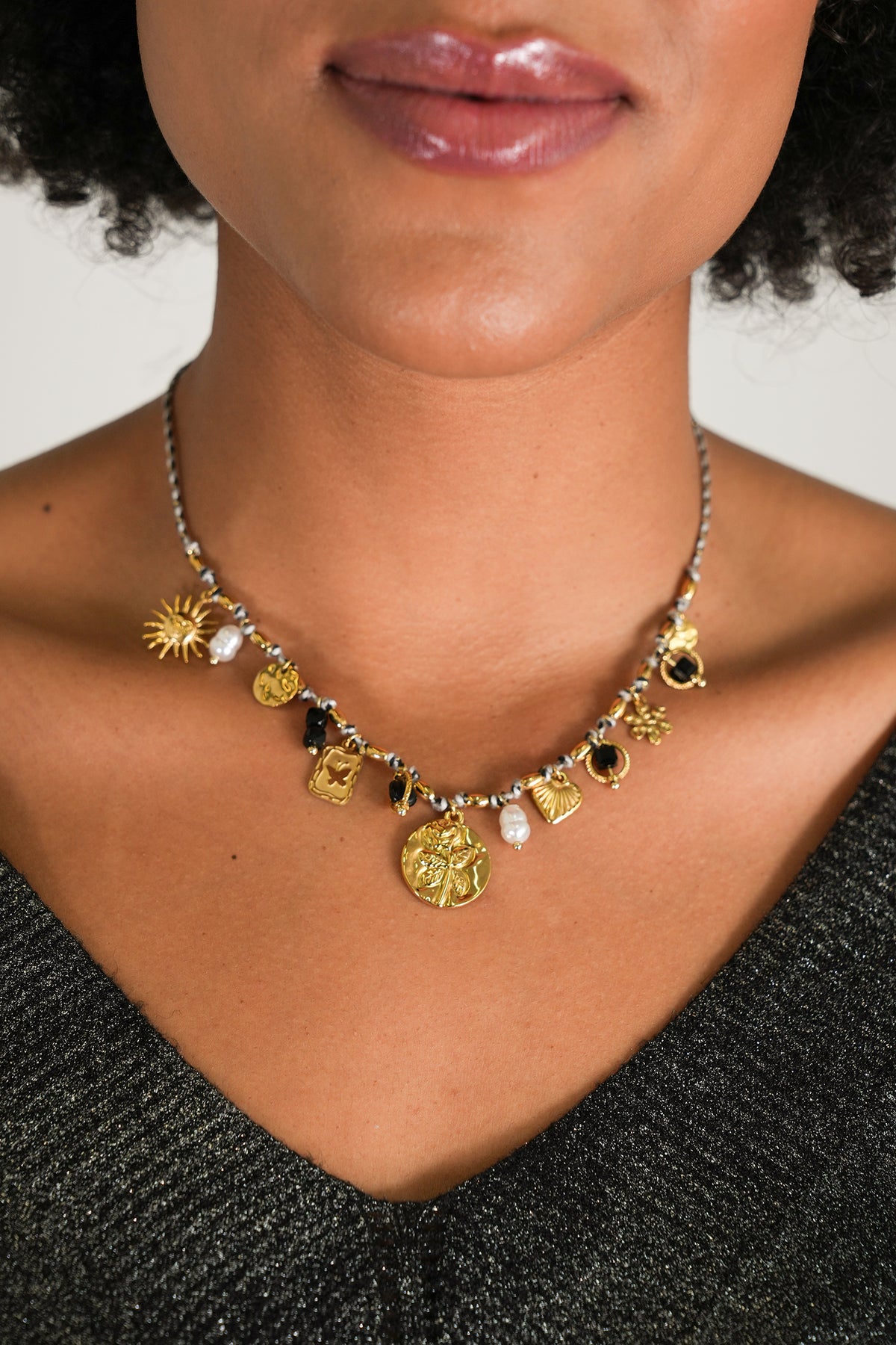 Black Pearl Butterfly Charm Necklace