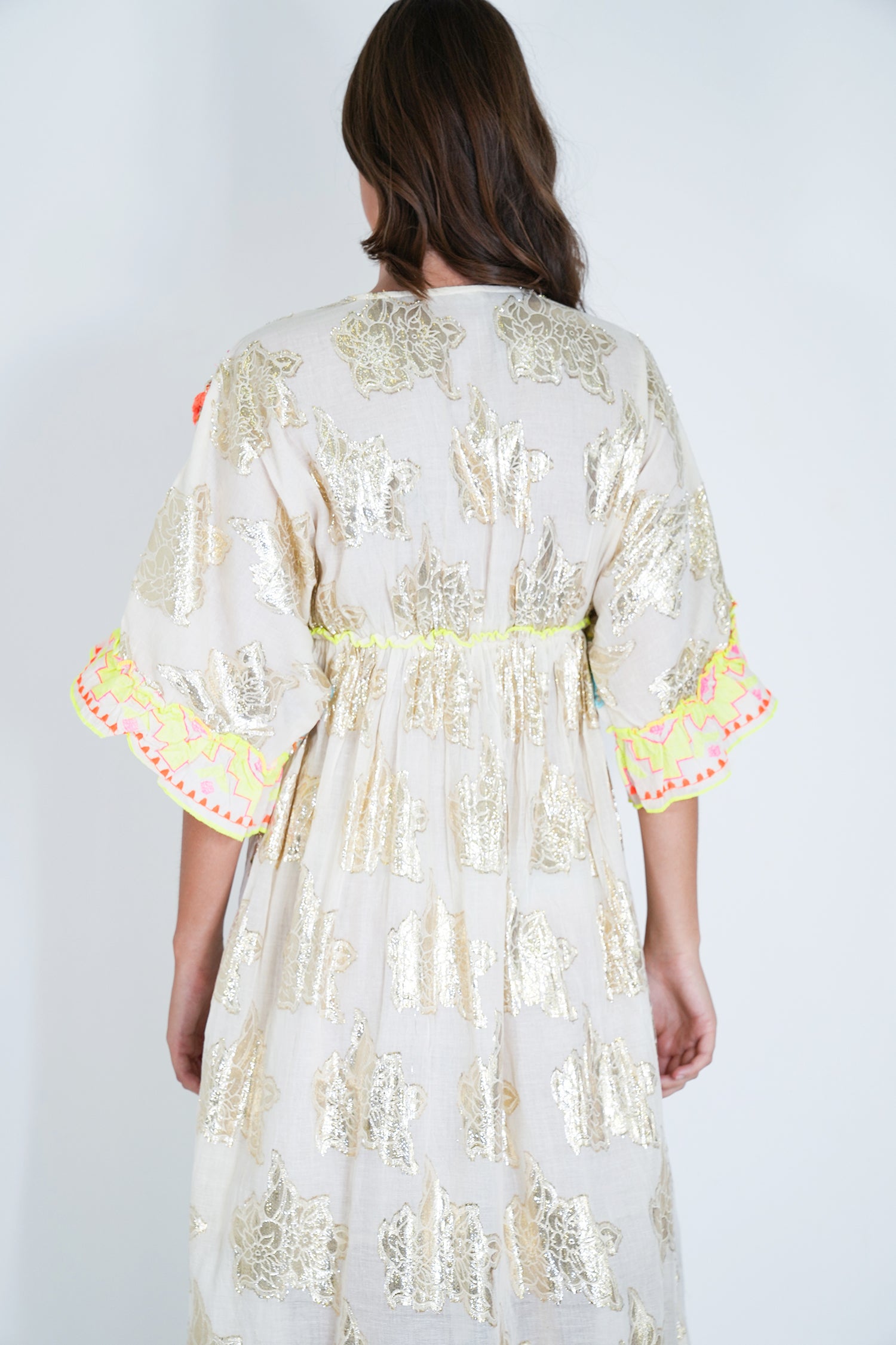 Cream and Neon Embroidery Shazia Dress