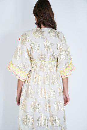 Cream and Neon Embroidery Shazia Dress