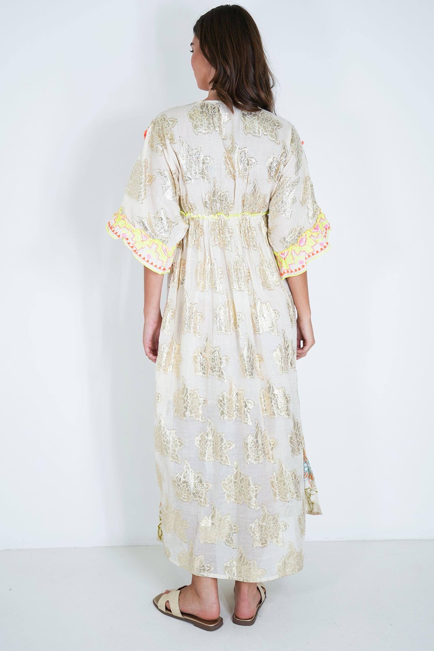 Cream and Neon Embroidery Shazia Dress