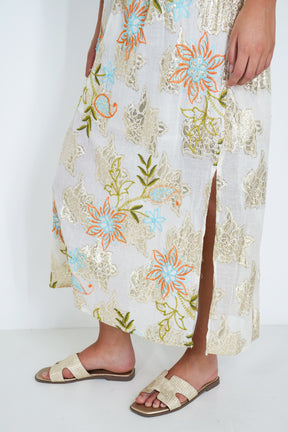 Cream and Neon Embroidery Shazia Dress