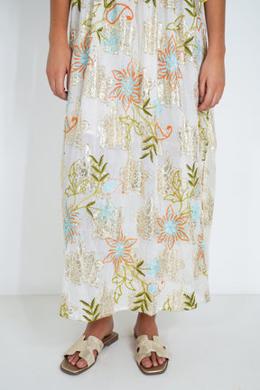 Cream and Neon Embroidery Shazia Dress
