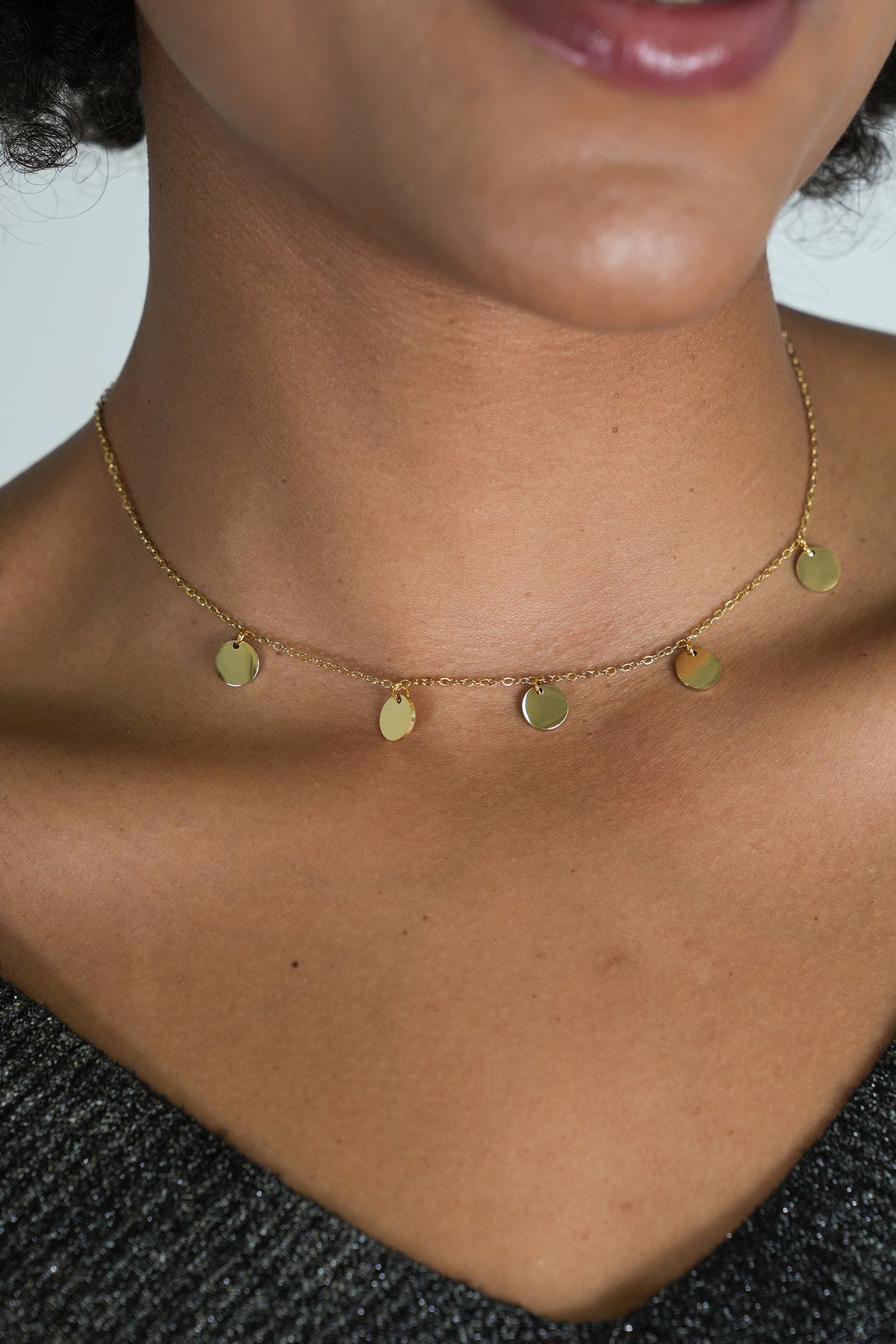 Gold Disc Charm Necklace