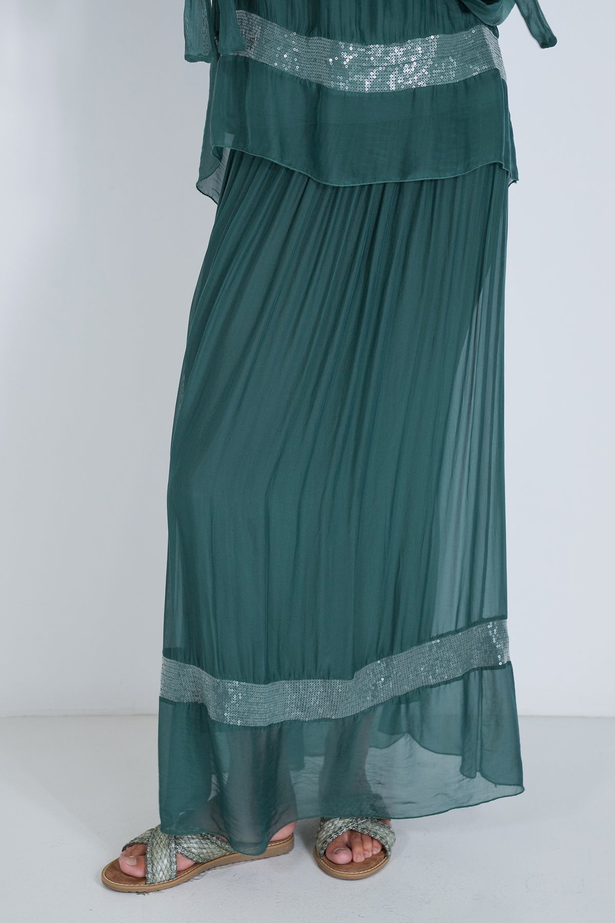 Teal Sequin Silk Skirt