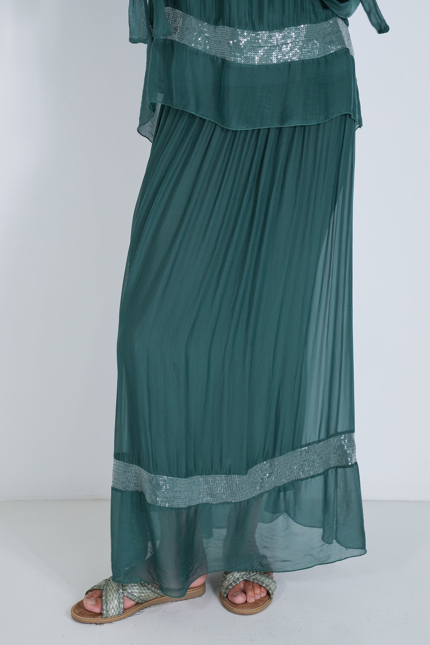 Teal Sequin Silk Skirt