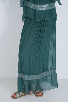 Teal Sequin Silk Skirt