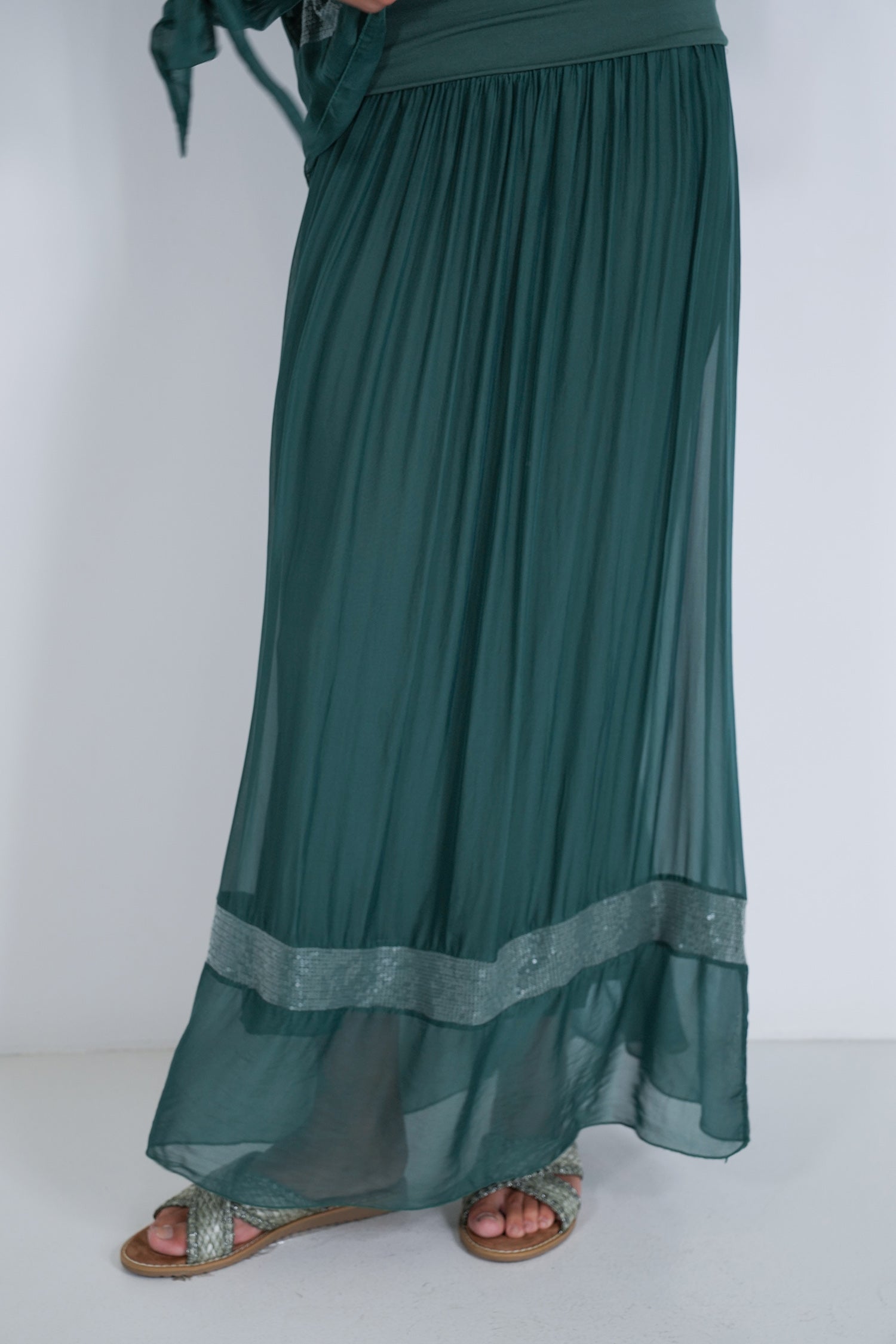 Teal Sequin Silk Skirt