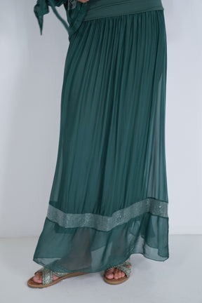 Teal Sequin Silk Skirt