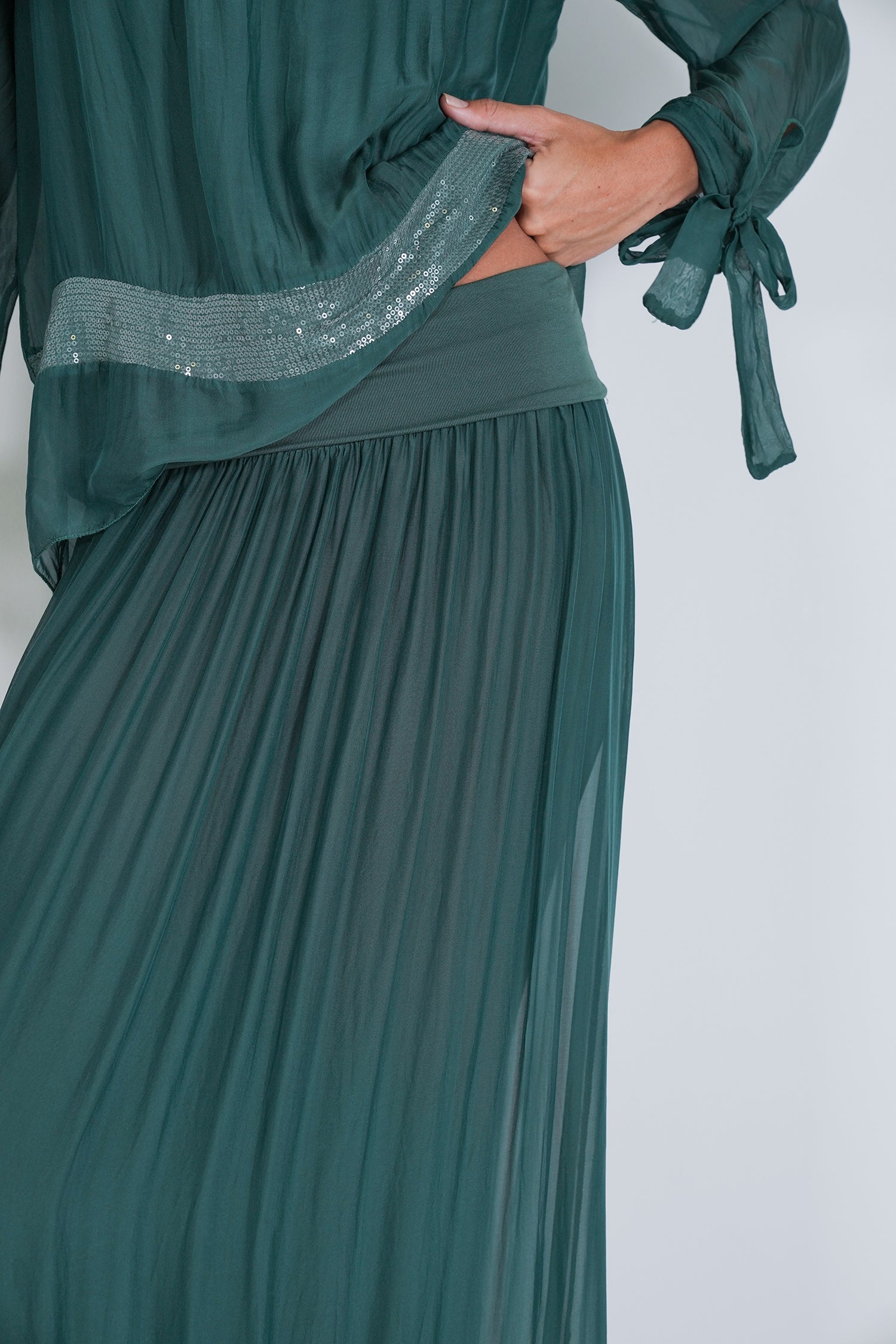 Teal Sequin Silk Skirt