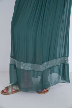 Teal Sequin Silk Skirt