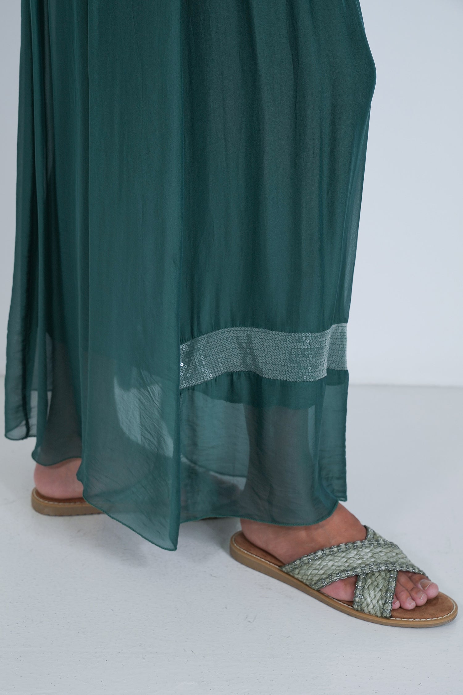 Teal Sequin Silk Skirt