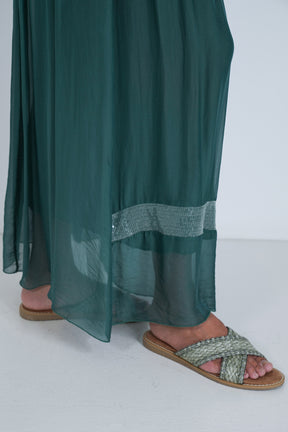 Teal Sequin Silk Skirt