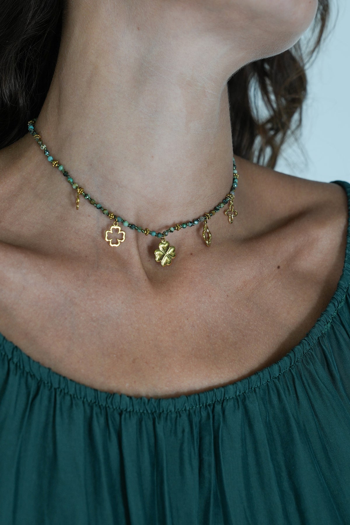 Green 4 Leaf Clover Necklace, necklace from Something Pretty, alternative view