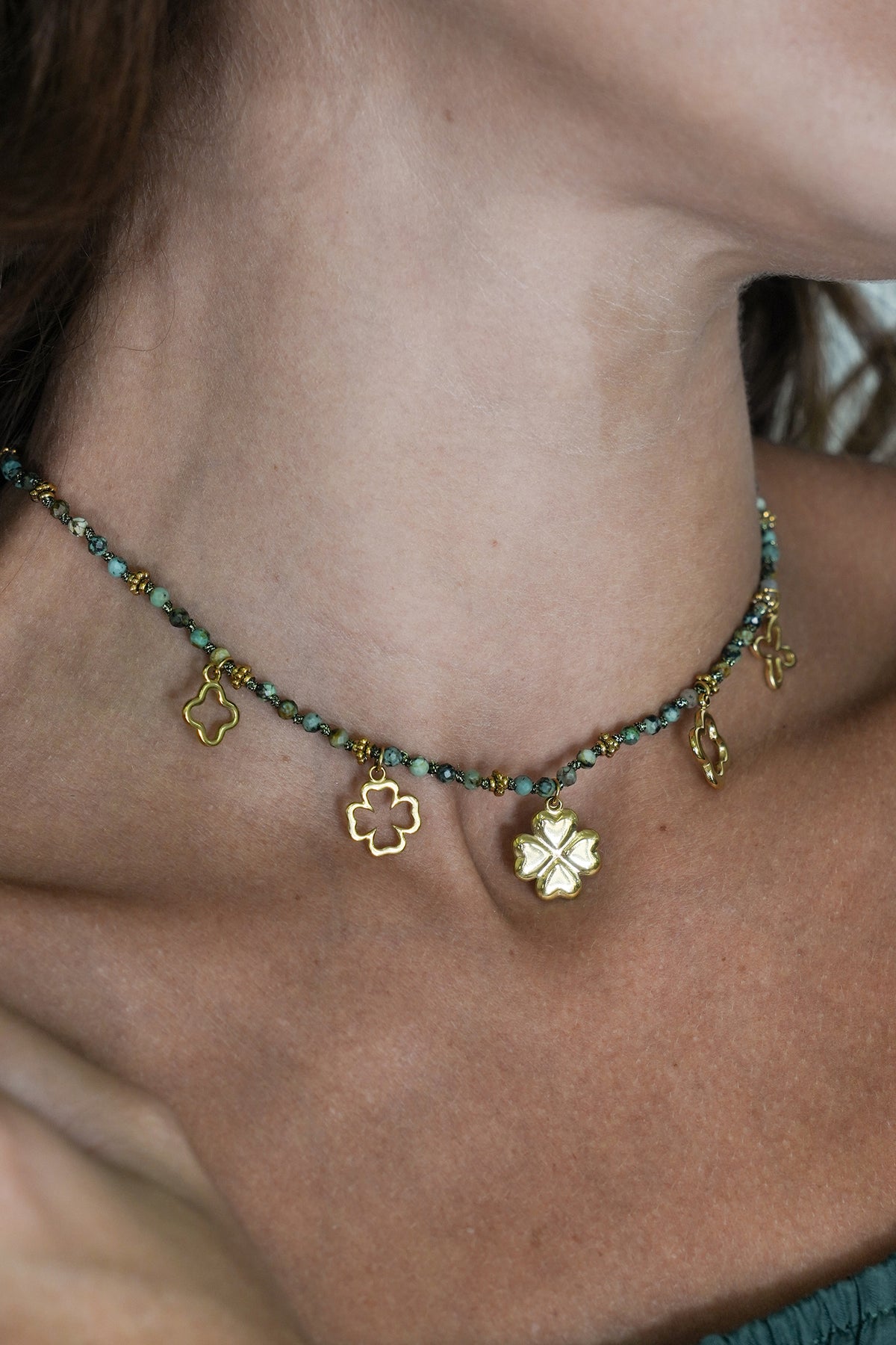 Green 4 Leaf Clover Necklace, necklace from Something Pretty, alternative view