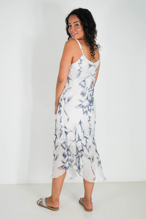 White Floral Silk Strap Dress