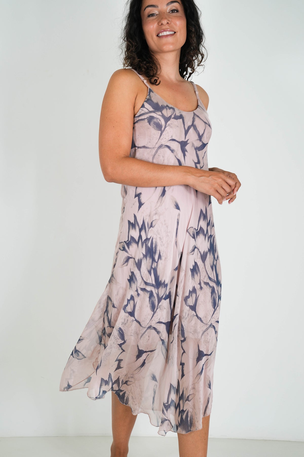 Blush Floral Silk Strap Dress