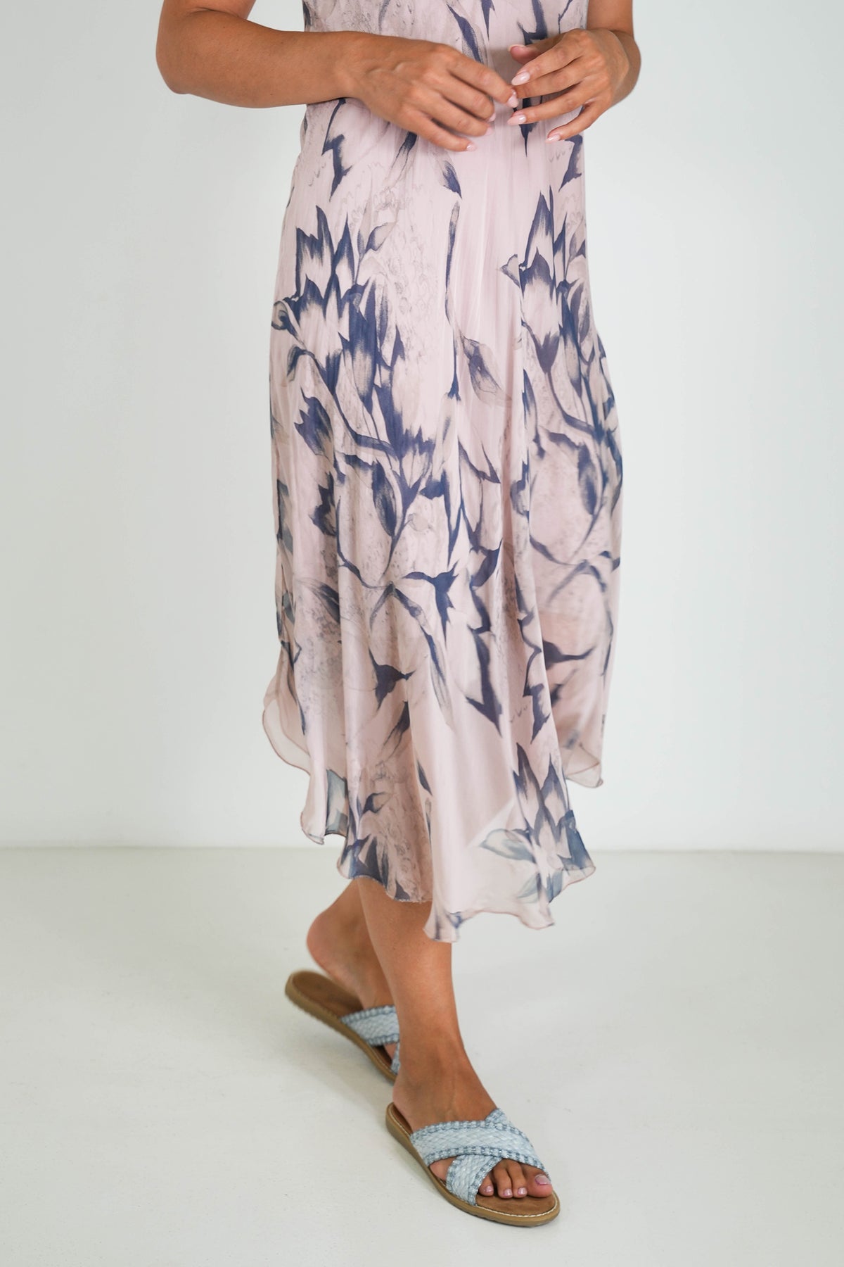 Blush Floral Silk Strap Dress
