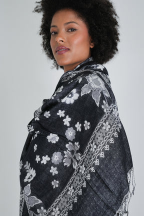 Black and White Floral Winter Scarf