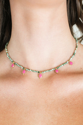 Green and Pink Drop Necklace