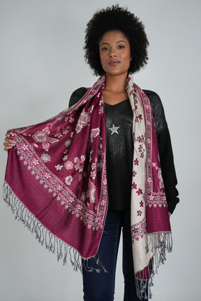 Cerise Floral Winter Scarf