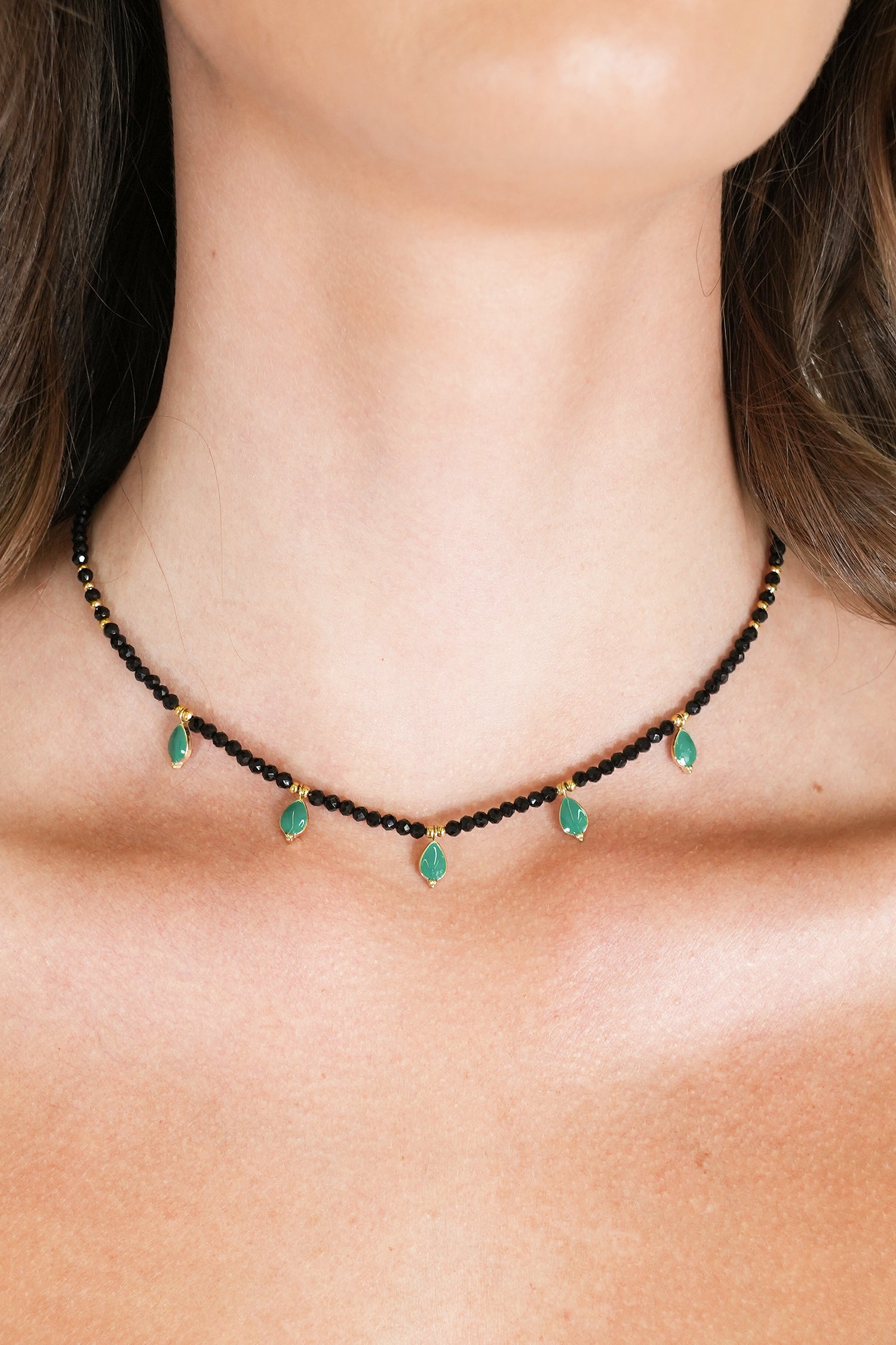 Black and Green Drop Necklace