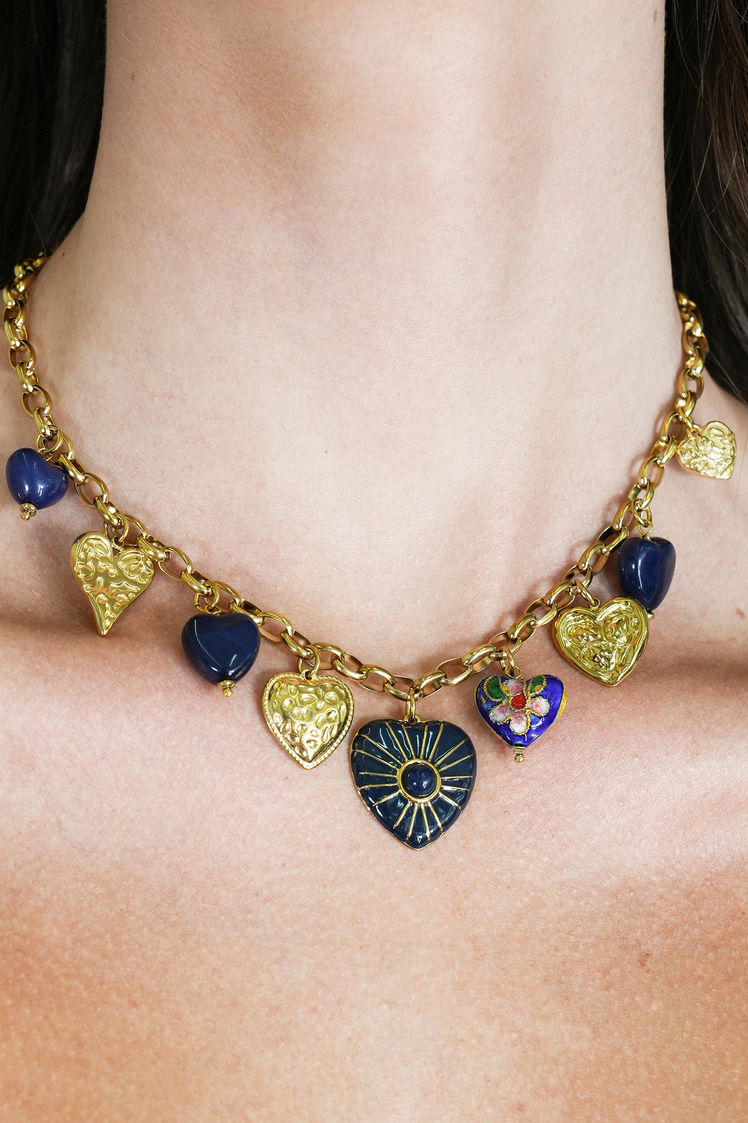 Navy Heart Charm Necklace
