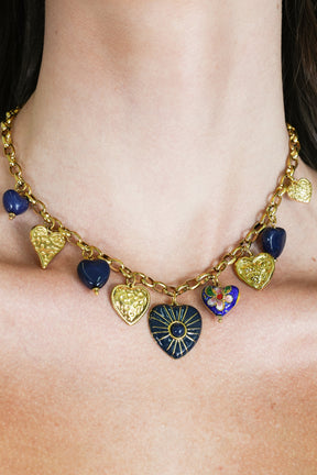 Navy Heart Charm Necklace