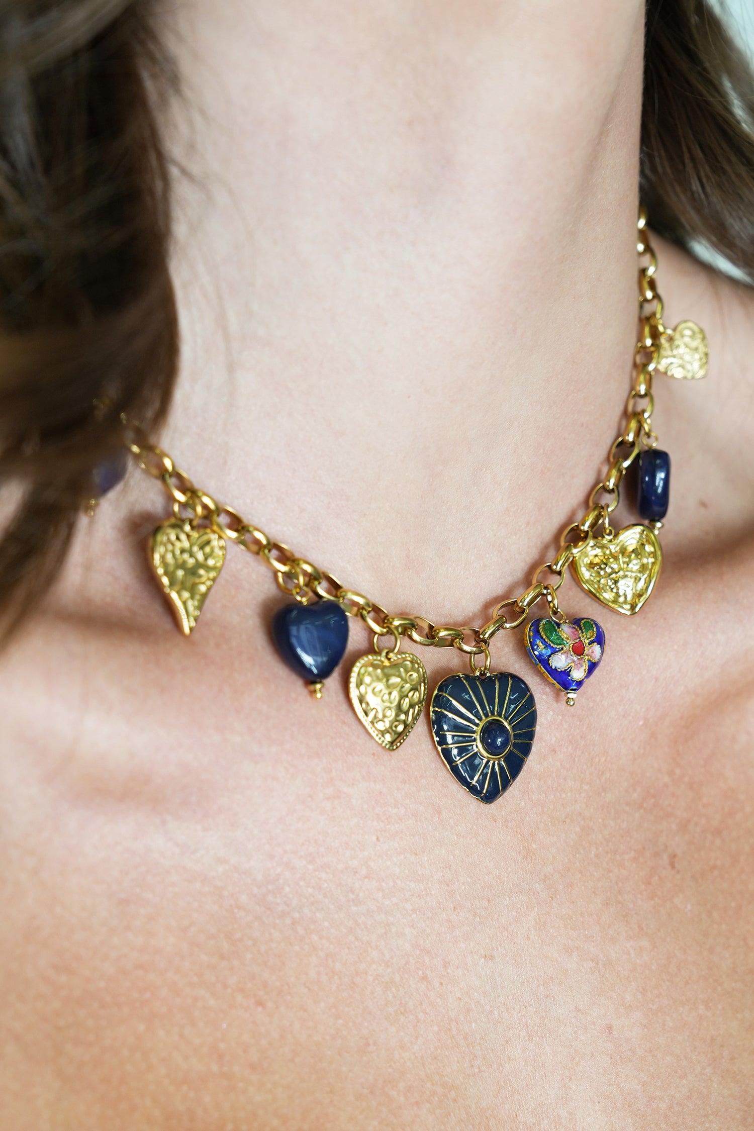 Navy Heart Charm Necklace