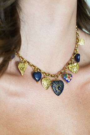 Navy Heart Charm Necklace