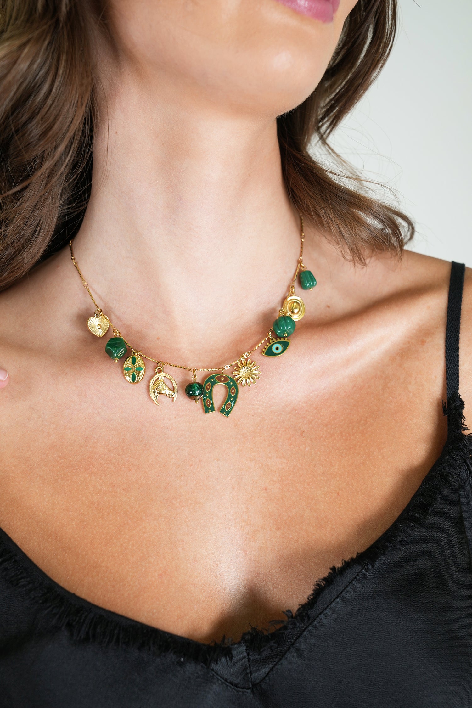 Green Horseshoe Charm Necklace