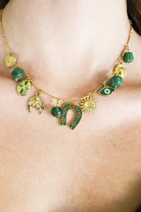 Green Horseshoe Charm Necklace