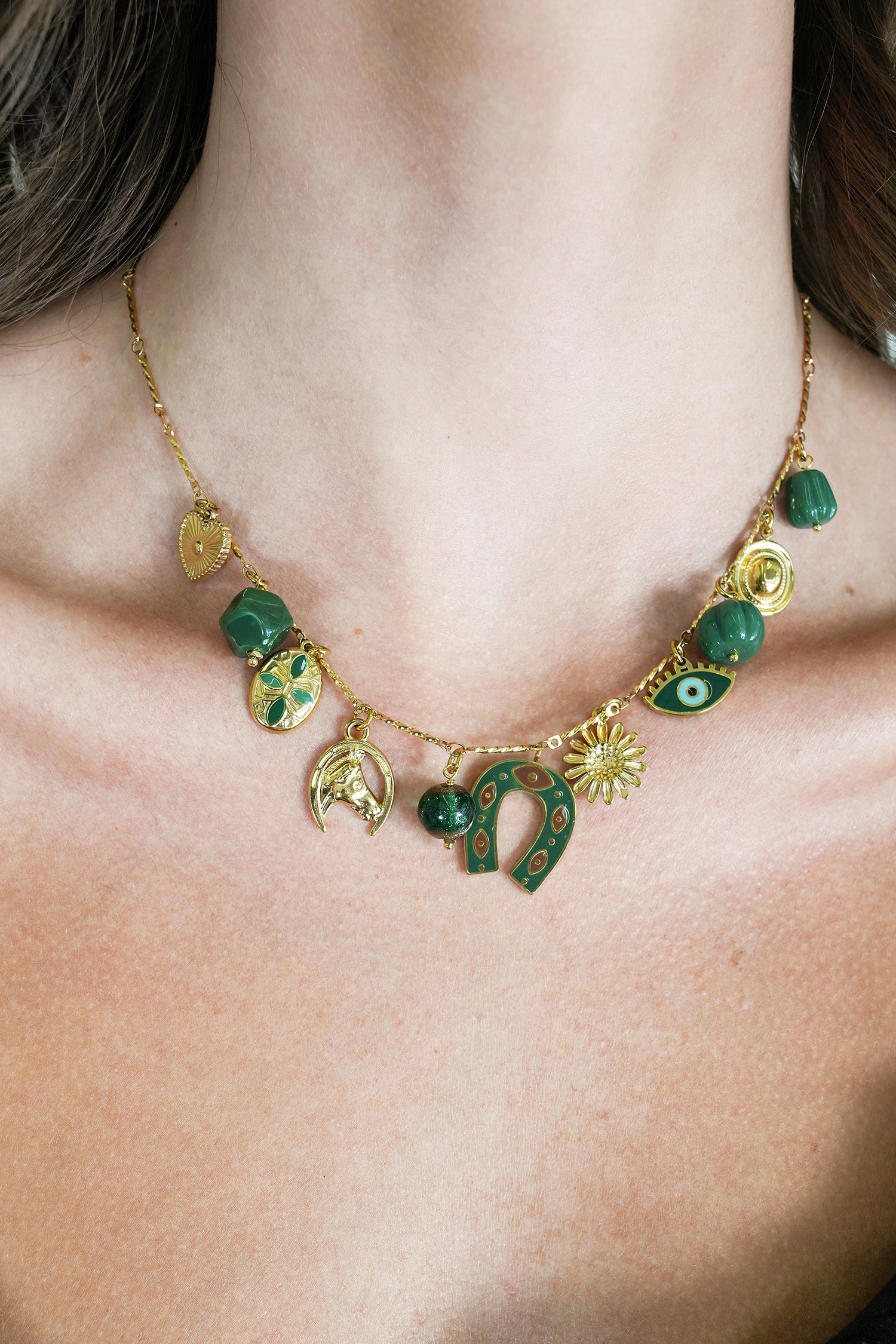 Green Horseshoe Charm Necklace