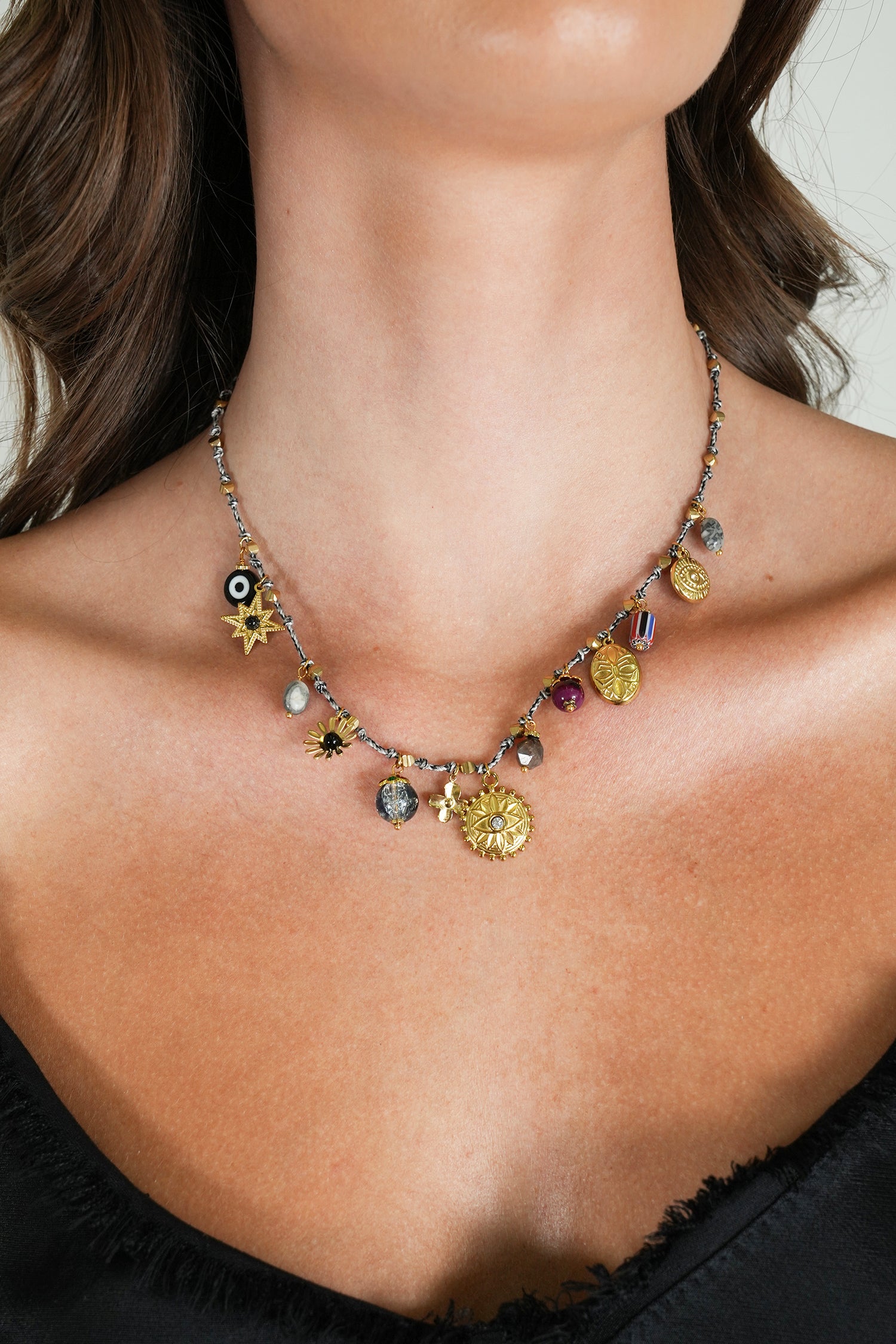 Grey Evil Eye Charm Necklace