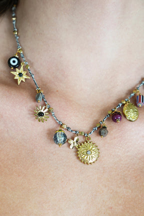 Grey Evil Eye Charm Necklace