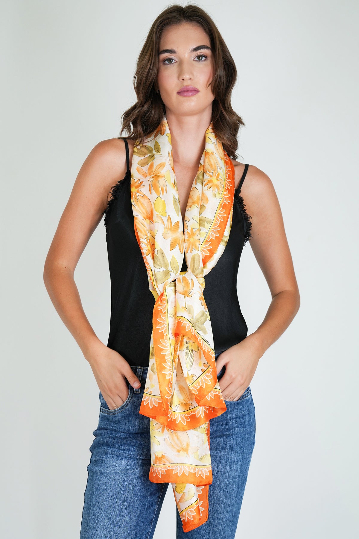 Peach Floral Silk Scarf