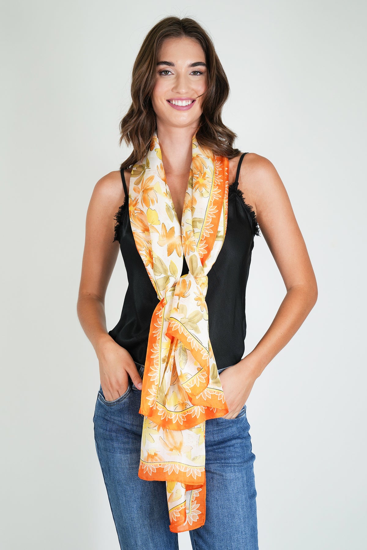 Peach Floral Silk Scarf