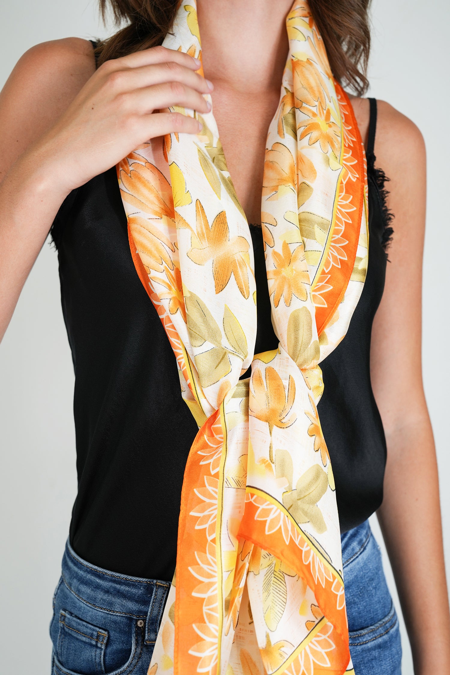Peach Floral Silk Scarf