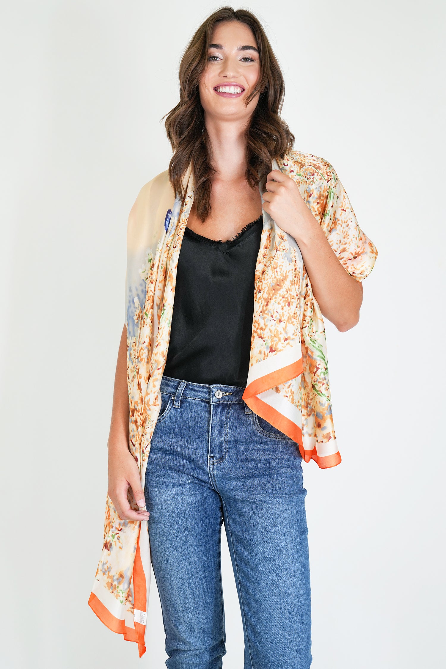 Orange Rust Print Silk Scarf