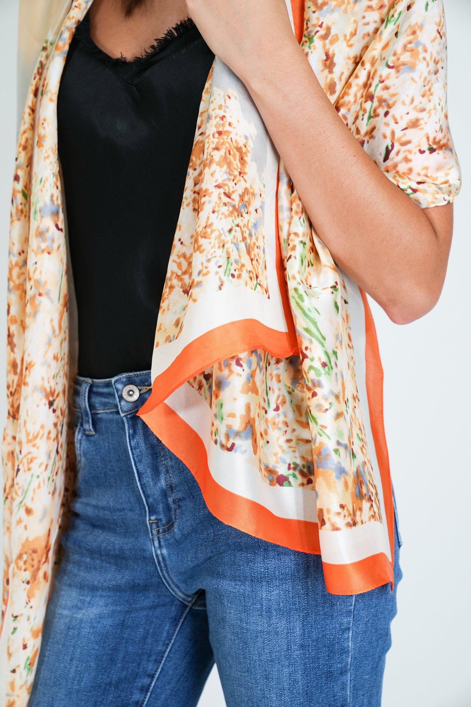 Orange Rust Print Silk Scarf