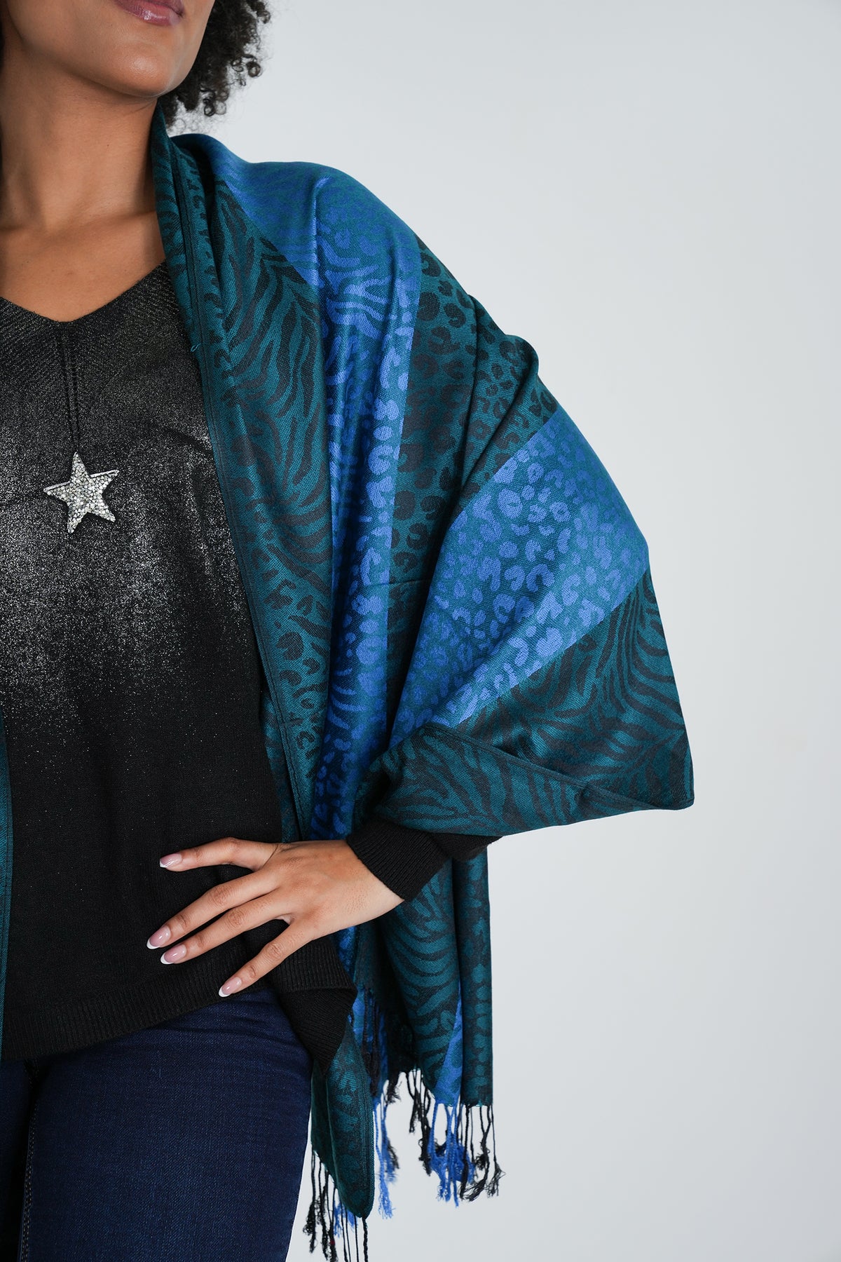Teal Leopard Linda Scarf