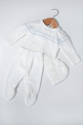 White and Blue Newborn Knit Set