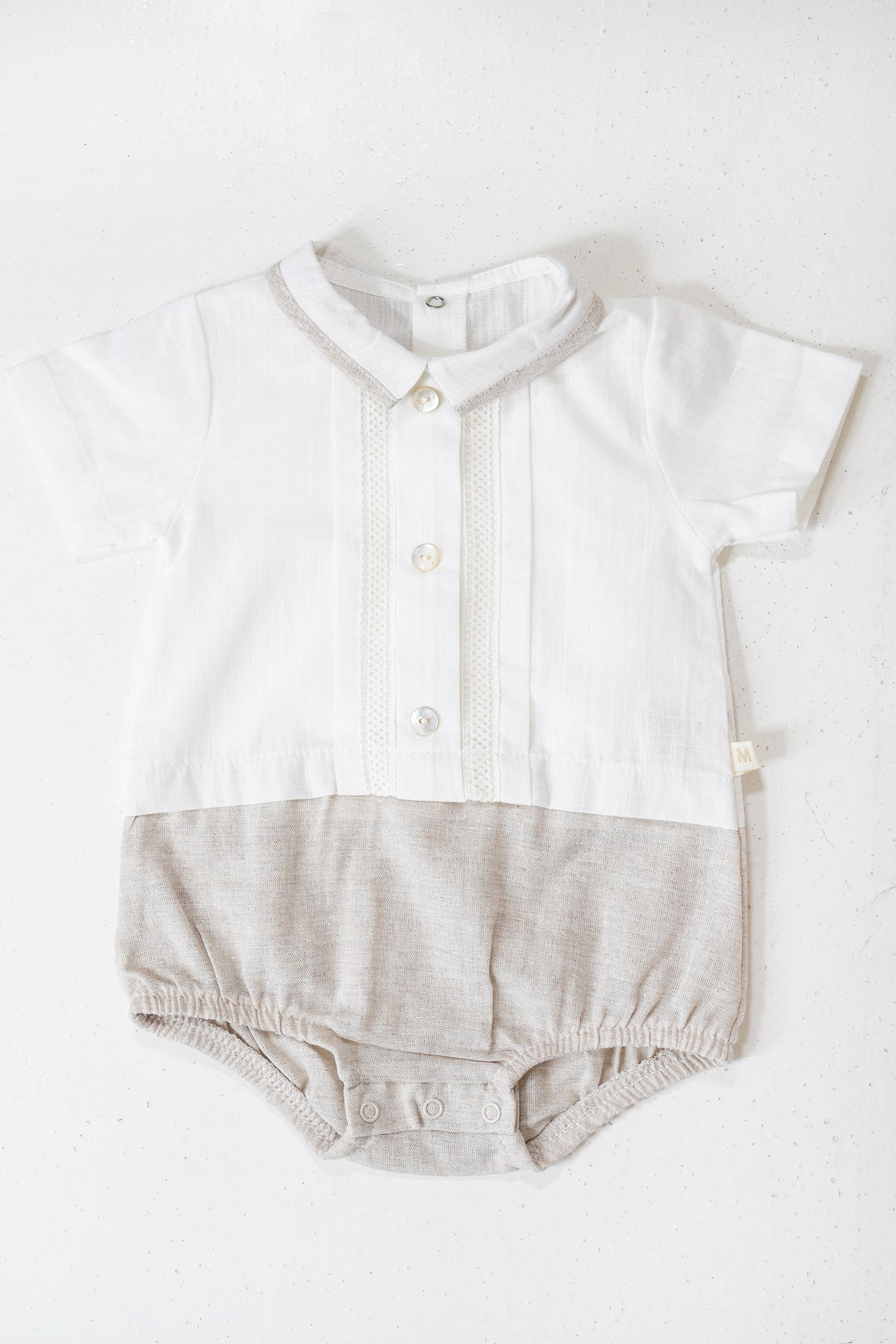 Beige and White Henry Romper